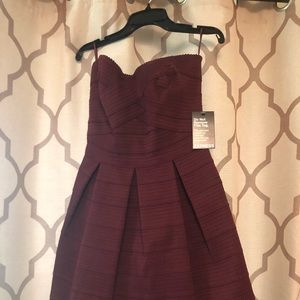 Strapless maroon cocktail dress